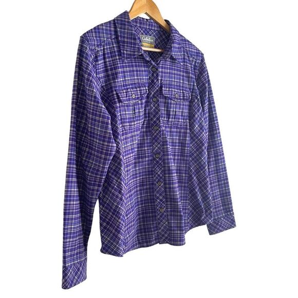 Cabela's Women's Purple and White Checkered Heavier Weight Flannel Shirt - Picture 2 of 5